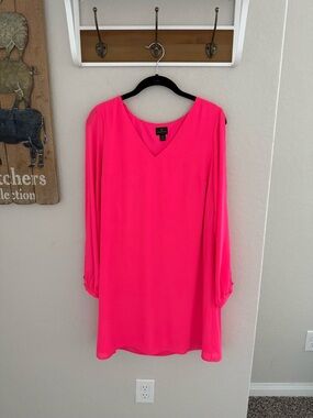 Worthington Neon Pink V-Neck Midi Dress
